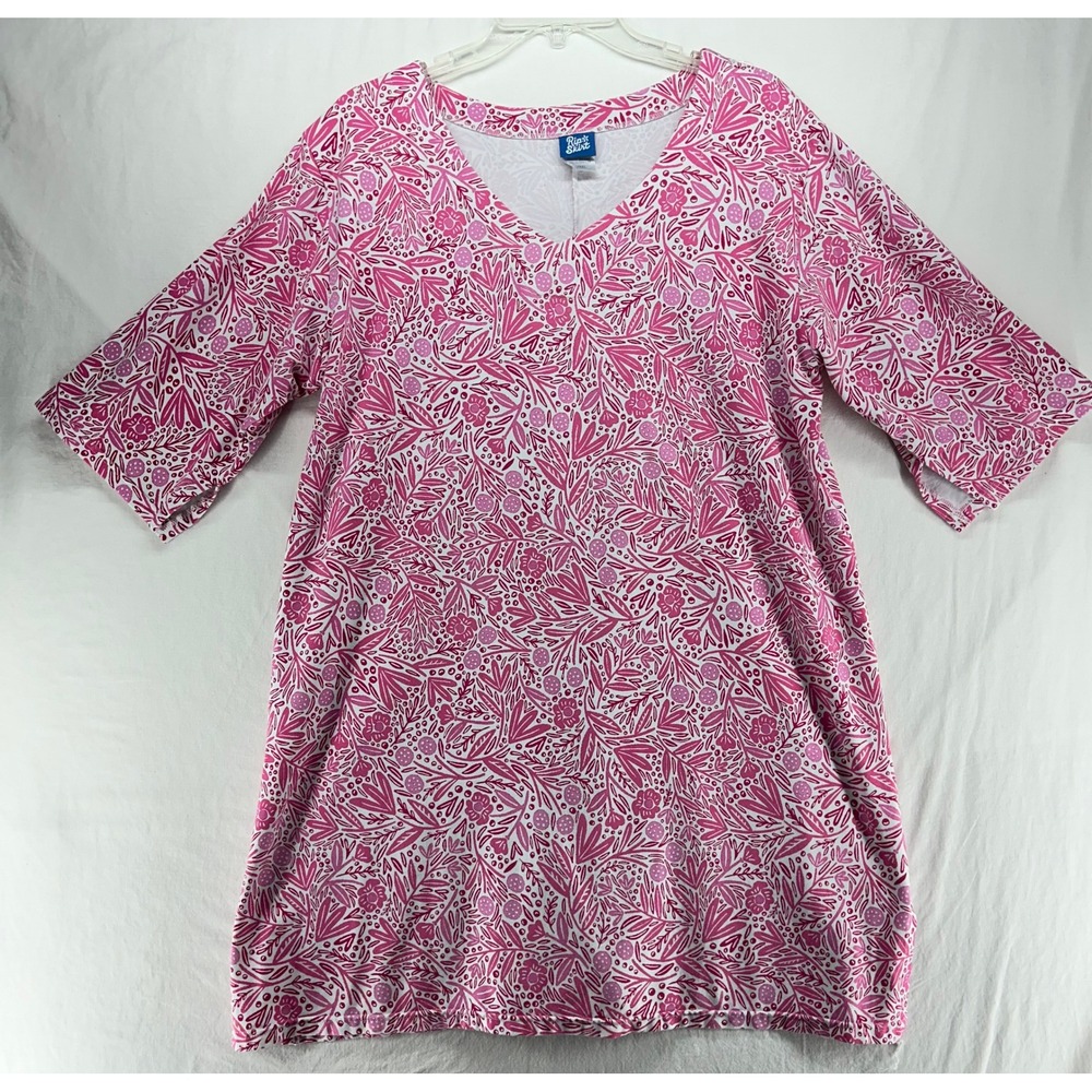 RipSkirt Hawaii Pink Floral Bamboo Blend V-Neck T-Shirt Dress XL/XXL